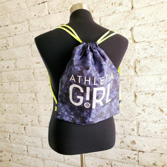ATHLETA Girl Drawstring Backpack Travel Sports Bag Camo Neon Straps - Picture 5 of 7